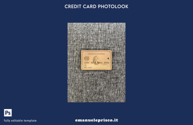 modello frontale photolook con carta oro AMEX della banca USA MOVO stile verific